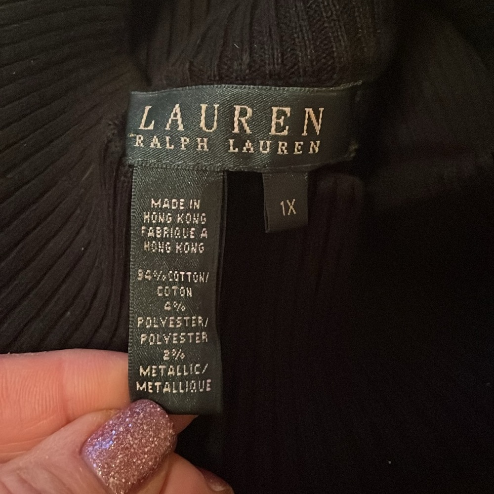 Ralph Lauren. Plus Size 1X. Black & Gold Mock Turtle w/gold buttons on shoulder - Picture 4 of 10